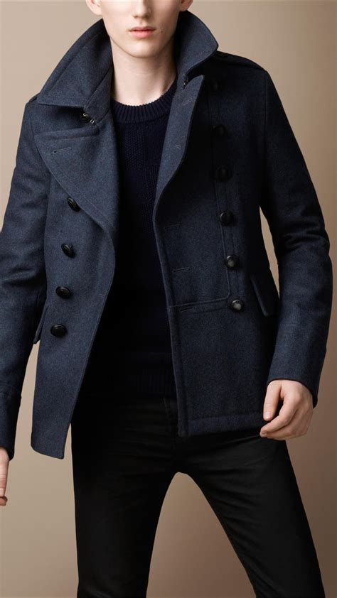 burberry blue pea coat|Burberry pea coat men's sale.